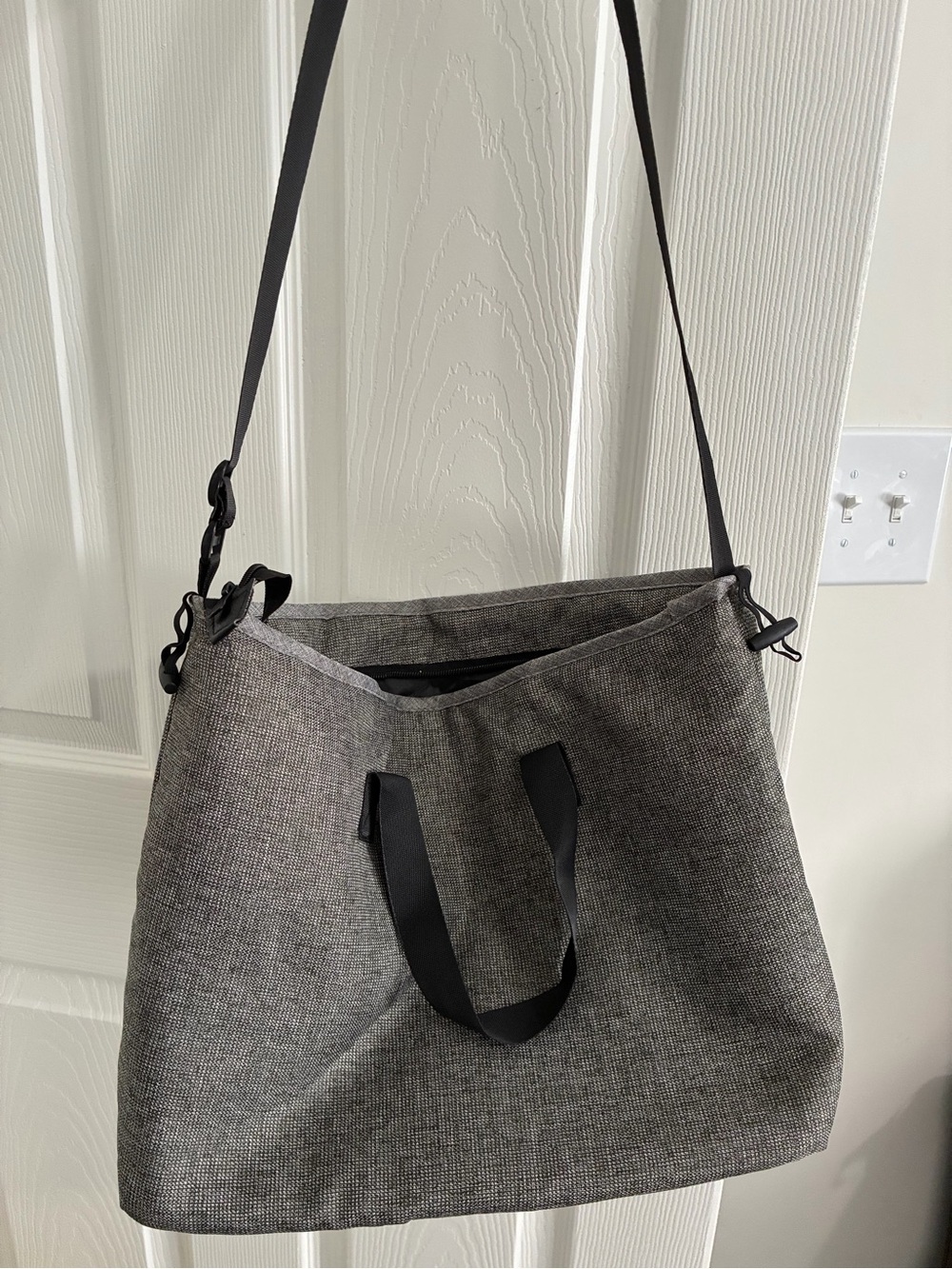 Gray Women's Tote or diaper Shoulder Bag with Black Straps